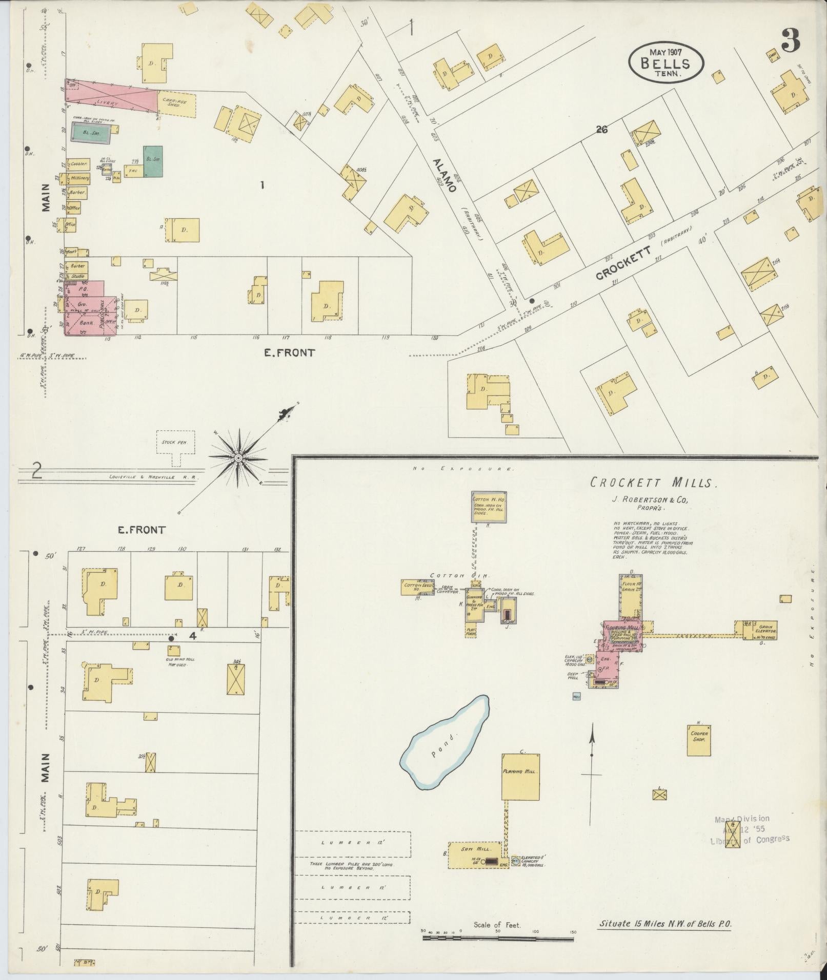 Sanborn Fire Insurance Map from Bells Depot, Crockett County, Tennessee (1907), Sheet #0003 - Historic Sanborn Fire Insurance Map Print, vintage old map wall art, antique decor, genealogy gift, Tennessee Tennessee map