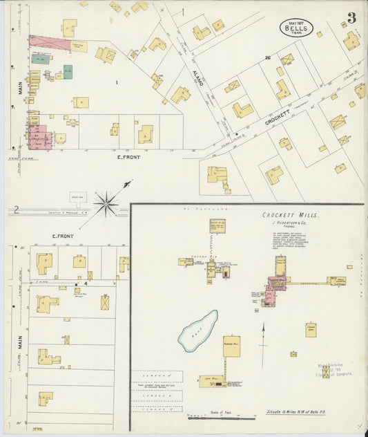 Sanborn Fire Insurance Map from Bells Depot, Crockett County, Tennessee (1907), Sheet #0003 - Historic Sanborn Fire Insurance Map Print, vintage old map wall art, antique decor, genealogy gift, Tennessee Tennessee map