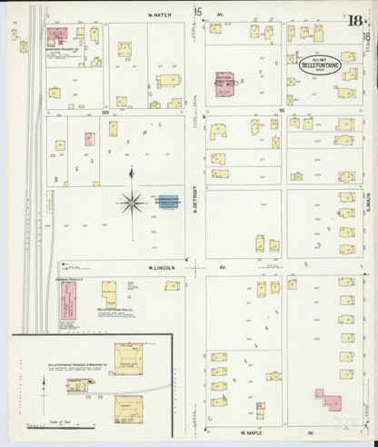 Sanborn Fire Insurance Map from Bellefontaine, Logan County, Ohio (1907), Sheet #0018 - Historic Sanborn Fire Insurance Map Print, vintage old map wall art, antique decor, genealogy gift, Ohio Ohio map