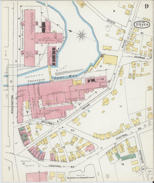Sanborn Fire Insurance Map from Dover, Strafford County, New Hampshire (1892), Sheet #0009 - Historic Sanborn Fire Insurance Map Print, vintage old map wall art, antique decor, genealogy gift, New Hampshire New Hampshire map