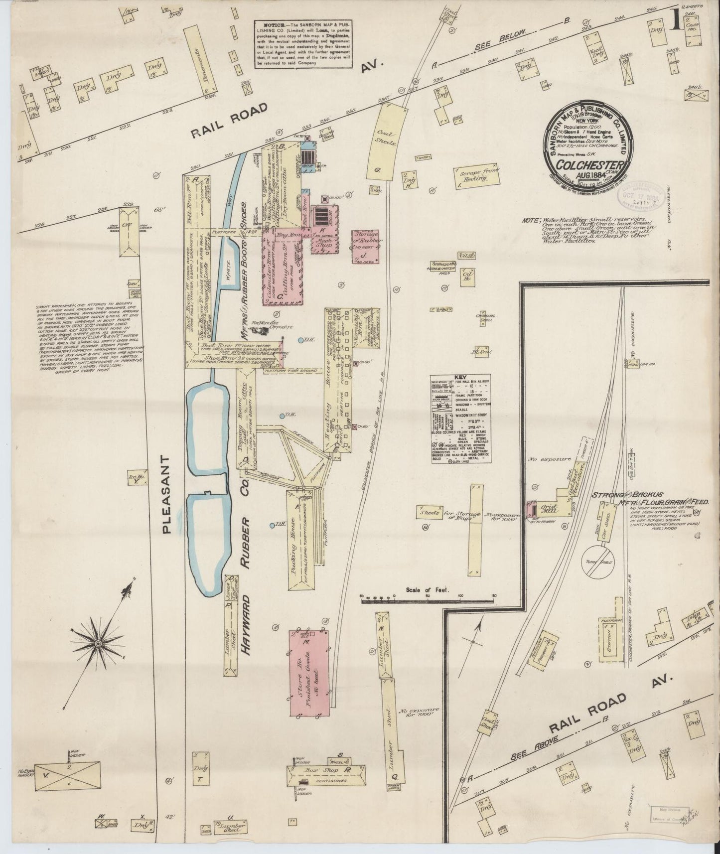Sanborn Fire Insurance Map from Colchester, New London County, Connecticut (1884), Sheet #0001 - Historic Sanborn Fire Insurance Map Print, vintage old map wall art, antique decor, genealogy gift, Connecticut Connecticut map