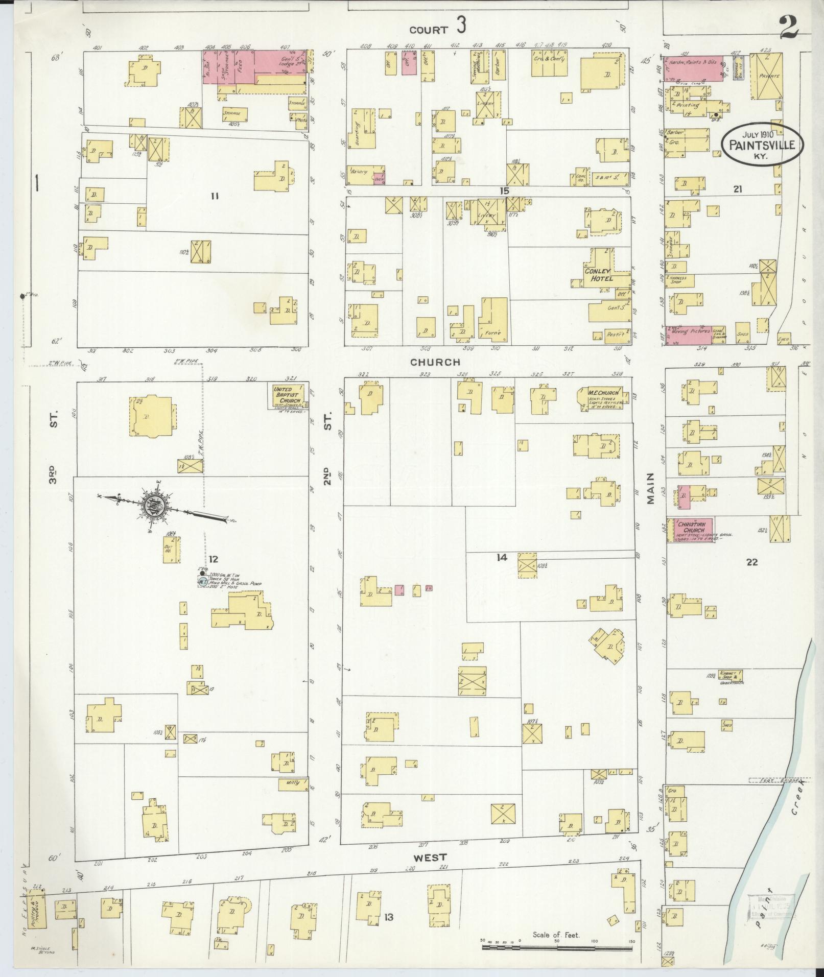 Sanborn Fire Insurance Map from Paintsville, Johnson County, Kentucky (1910), Sheet #0002 - Complete Map Set gallery image, historic Sanborn map, vintage wall art, Kentucky Kentucky