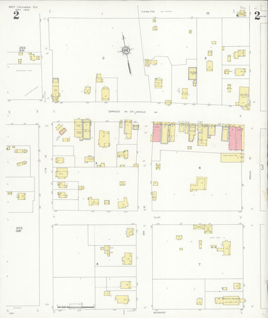 Sanborn Fire Insurance Map from West Columbia, Brazoria County, Texas (1936), Sheet #0002 - Historic Sanborn Fire Insurance Map Print, vintage old map wall art, antique decor, genealogy gift, Texas Texas map