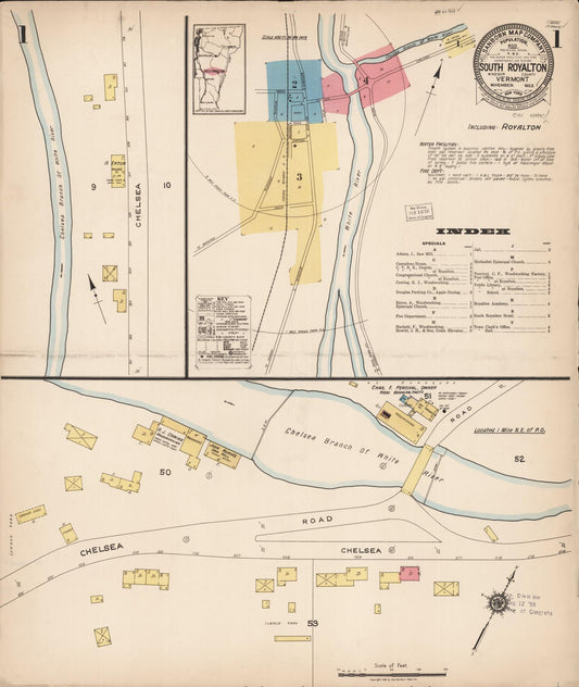 Sanborn Fire Insurance Map from South Royalton, Windsor County, Vermont (1922), Sheet #0001 - Historic Sanborn Fire Insurance Map Print, vintage old map wall art, antique decor, genealogy gift, Vermont Vermont map