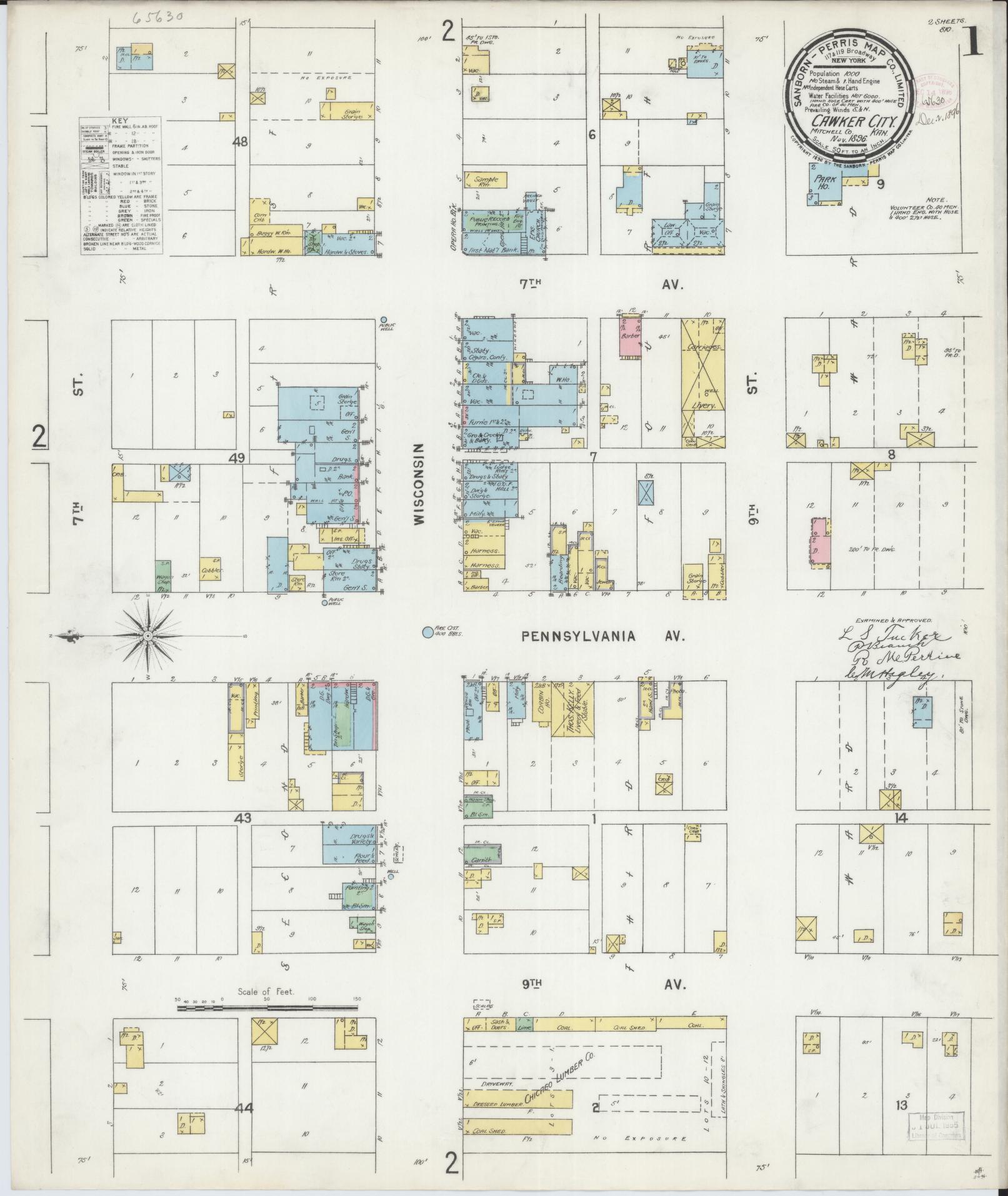 Sanborn Fire Insurance Map from Cawker City, Mitchell County, Kansas (1896), Sheet #0001 - Complete Map Set gallery image, historic Sanborn map, vintage wall art, Kansas Kansas