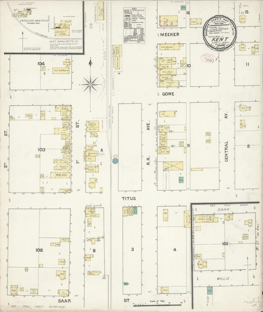 Sanborn Fire Insurance Map from Kent, King County, Washington (1890), Sheet #0001 - Historic Sanborn Fire Insurance Map Print, vintage old map wall art, antique decor, genealogy gift, Washington Washington map