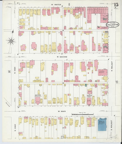 Sanborn Fire Insurance Map from Chillicothe, Ross County, Ohio (1909), Sheet #0015 - Historic Sanborn Fire Insurance Map Print, vintage old map wall art, antique decor, genealogy gift, Ohio Ohio map