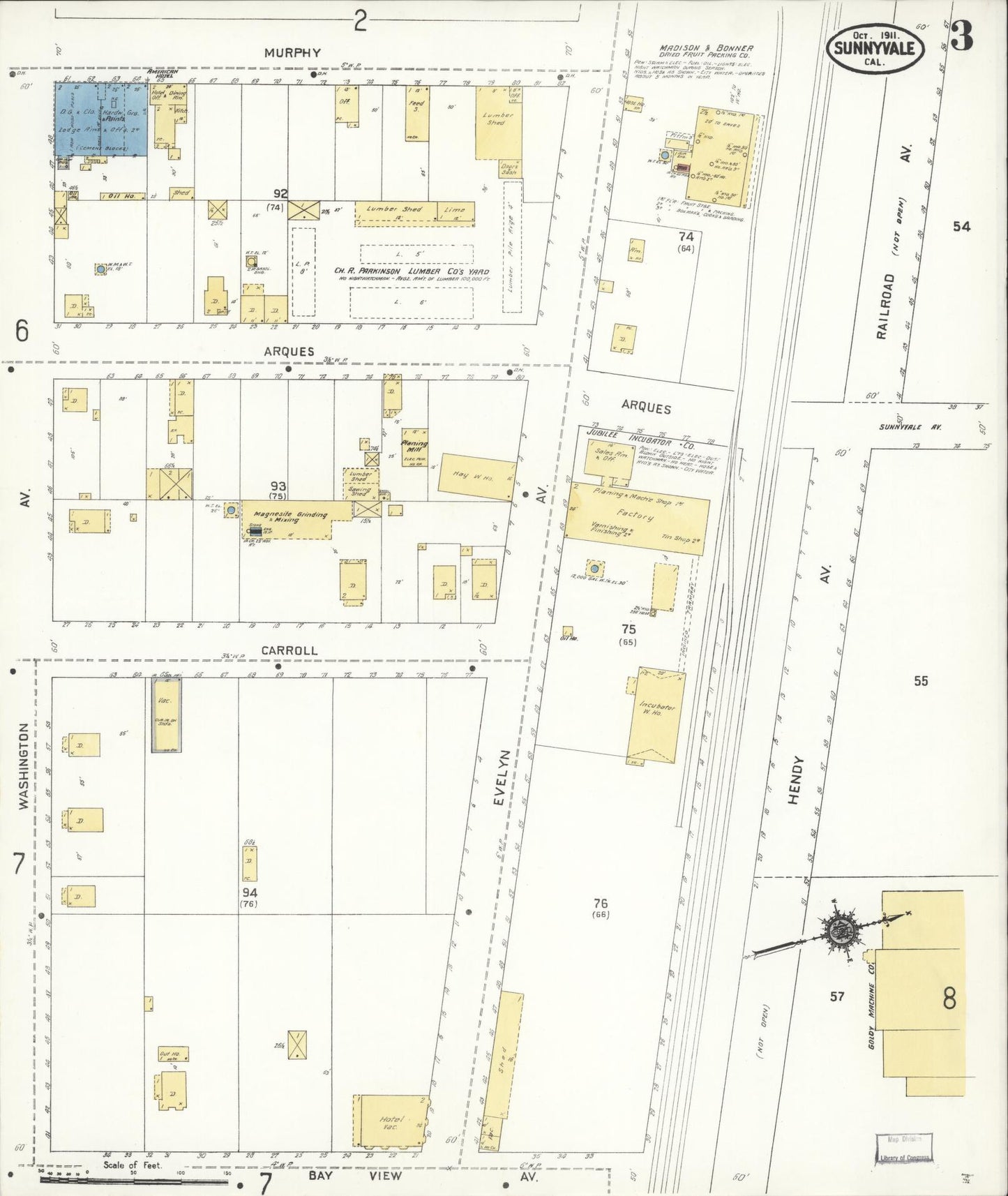 Sanborn Fire Insurance Map from Sunnyvale, Santa Clara County, California (1911), Sheet #0003 - Complete Map Set gallery image, historic Sanborn map, vintage wall art, California California