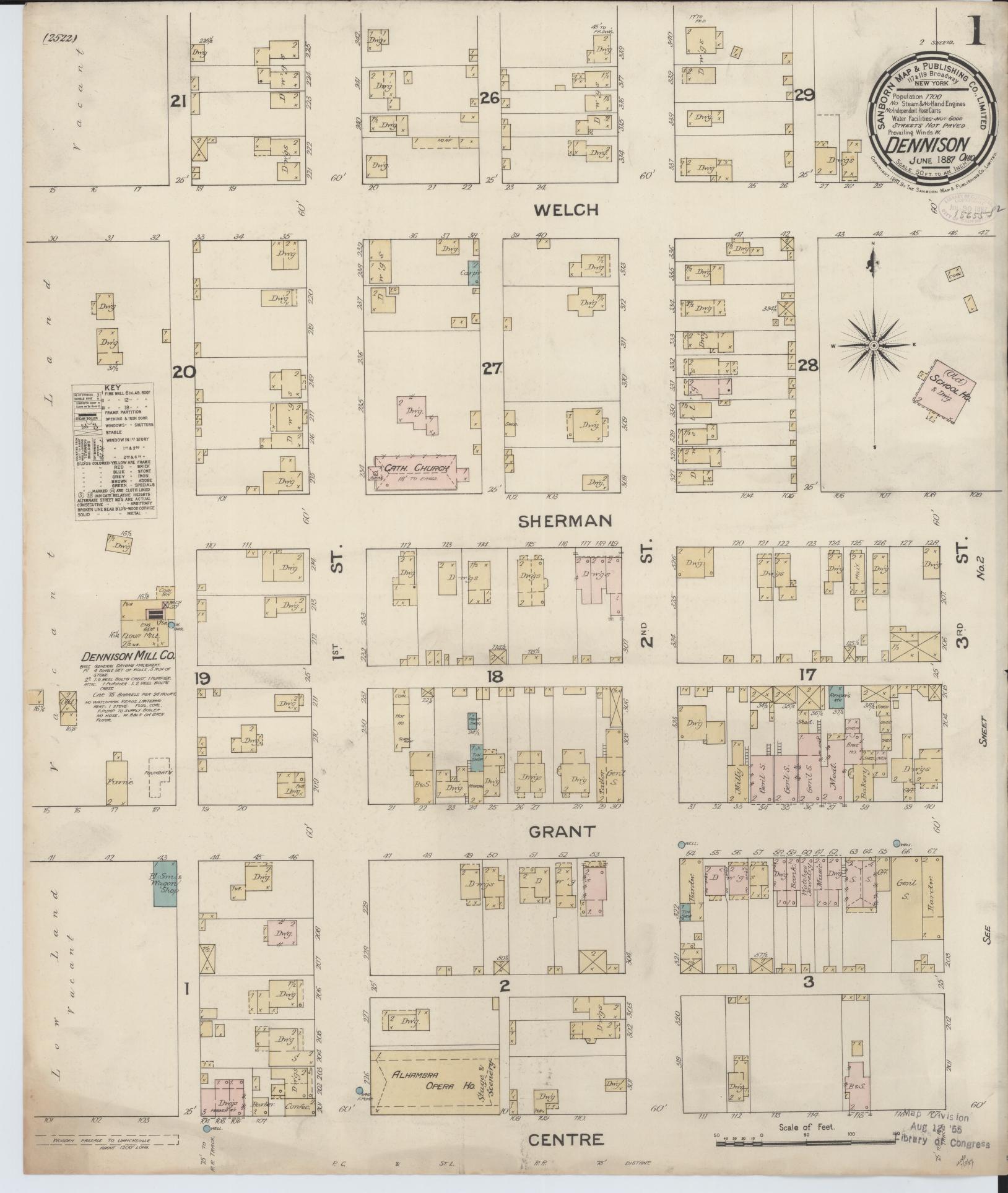 Sanborn Fire Insurance Map from Dennison, Tuscarawas County, Ohio (1887), Sheet #0001 - Historic Sanborn Fire Insurance Map Print, vintage old map wall art, antique decor, genealogy gift, Ohio Ohio map