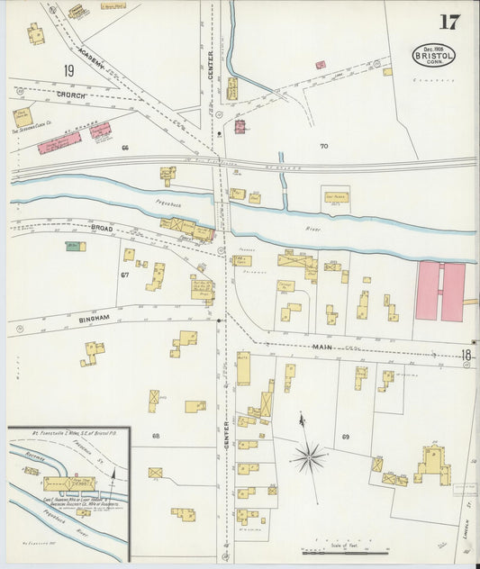 Sanborn Fire Insurance Map from Bristol, Hartford County, Connecticut (1905), Sheet #0017 - Historic Sanborn Fire Insurance Map Print, vintage old map wall art, antique decor, genealogy gift, Connecticut Connecticut map