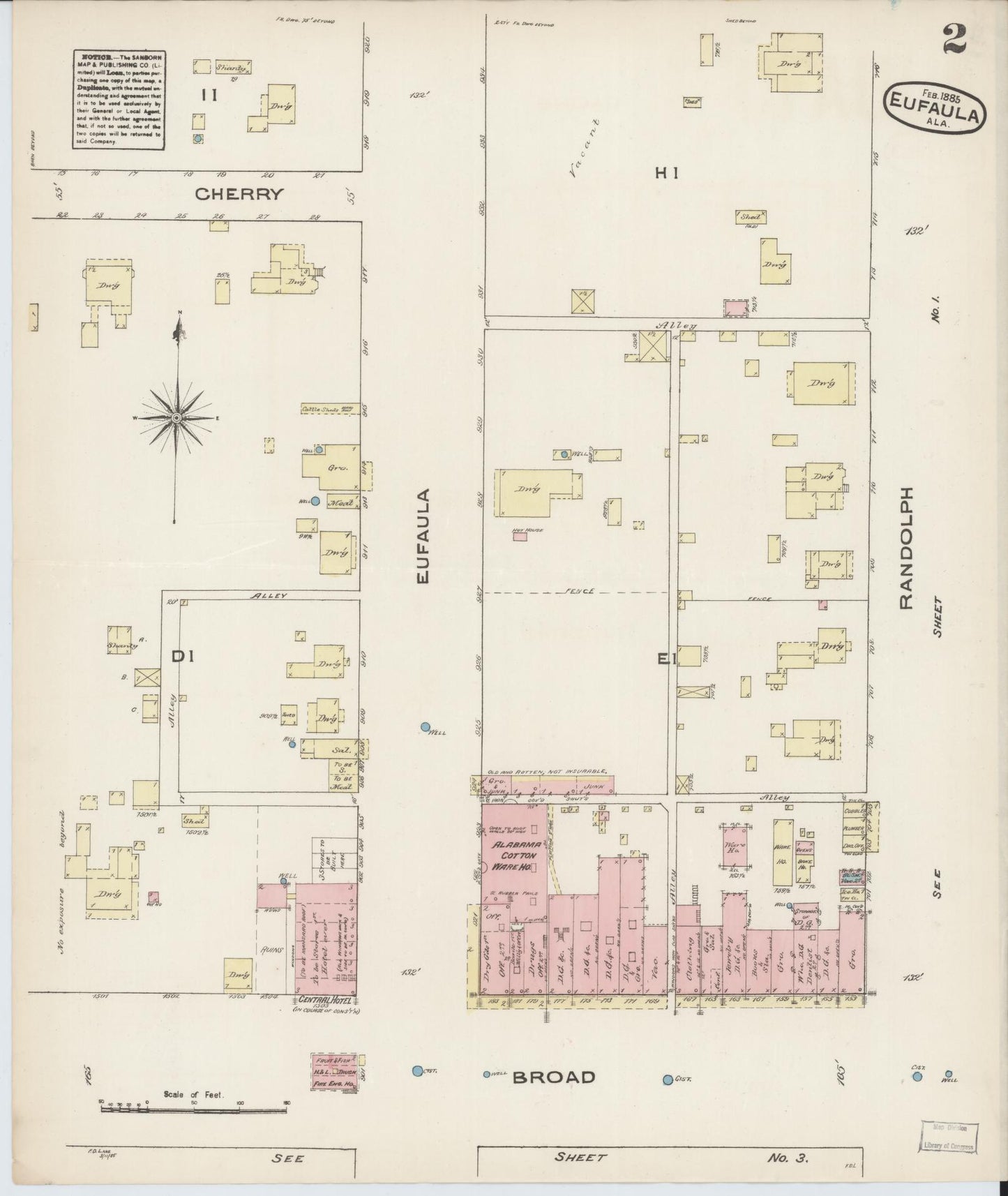 Sanborn Fire Insurance Map from Eufaula, Barbour County, Alabama (1885), Sheet #0002 - Historic Sanborn Fire Insurance Map Print, vintage old map wall art, antique decor, genealogy gift, Alabama Alabama map