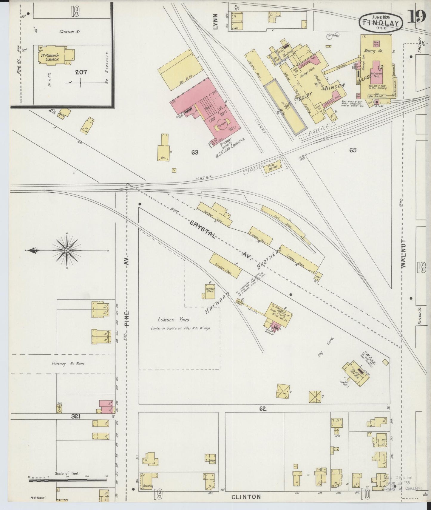 Sanborn Fire Insurance Map from Findlay, Hancock County, Ohio (1895), Sheet #0019 - Historic Sanborn Fire Insurance Map Print, vintage old map wall art, antique decor, genealogy gift, Ohio Ohio map