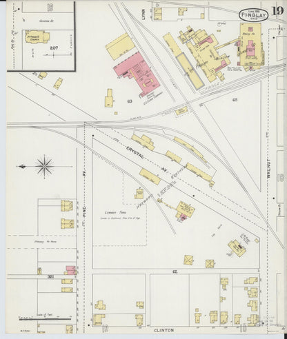 Sanborn Fire Insurance Map from Findlay, Hancock County, Ohio (1895), Sheet #0019 - Historic Sanborn Fire Insurance Map Print, vintage old map wall art, antique decor, genealogy gift, Ohio Ohio map