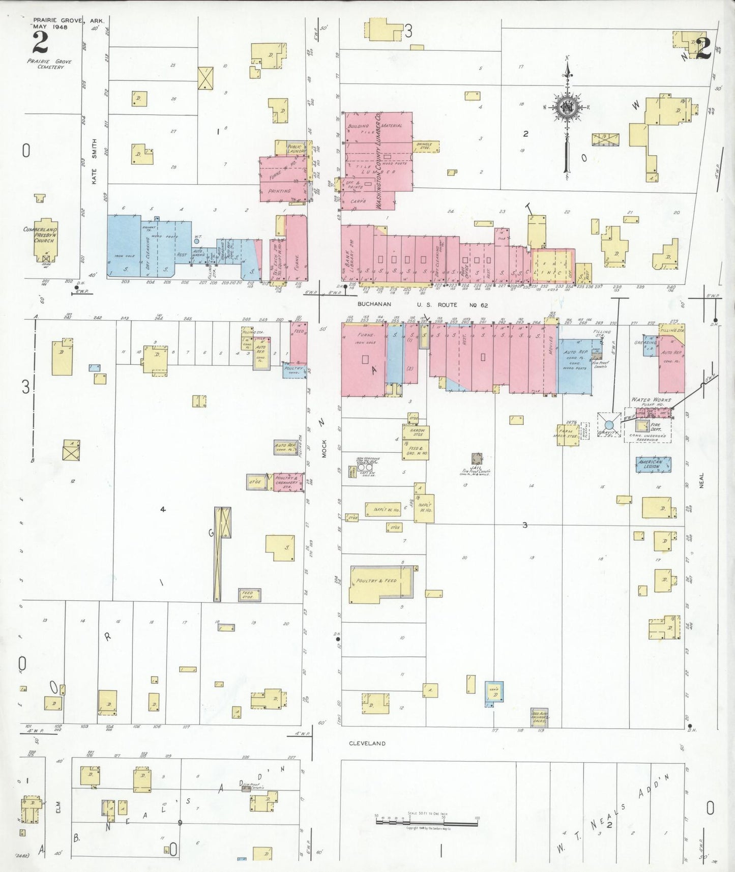 Sanborn Fire Insurance Map from Prairie Grove, Washington County, Arkansas (1948), Sheet #0002 - Historic Sanborn Fire Insurance Map Print, vintage old map wall art, antique decor, genealogy gift, Arkansas Arkansas map