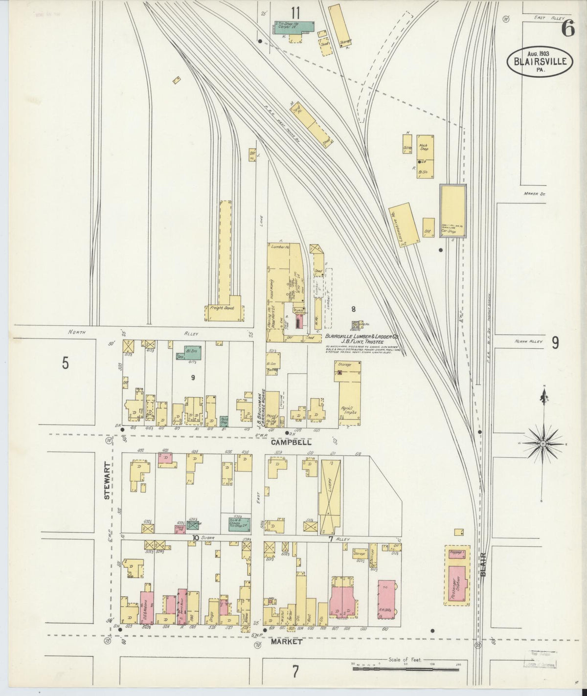 Sanborn Fire Insurance Map from Blairsville, Indiana County, Pennsylvania (1903), Sheet #0006 - Historic Sanborn Fire Insurance Map Print, vintage old map wall art, antique decor, genealogy gift, Blairsville Indiana map