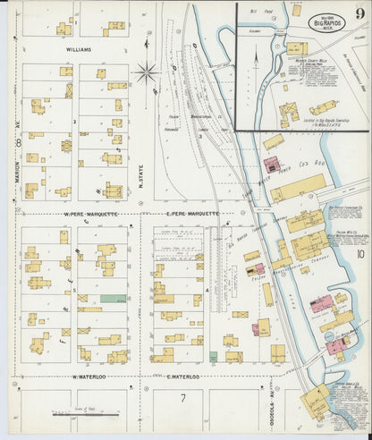Sanborn Fire Insurance Map from Big Rapids, Mecosta County, Michigan (1899), Sheet #0009 - Complete Map Set gallery image, historic Sanborn map, vintage wall art, Michigan Michigan