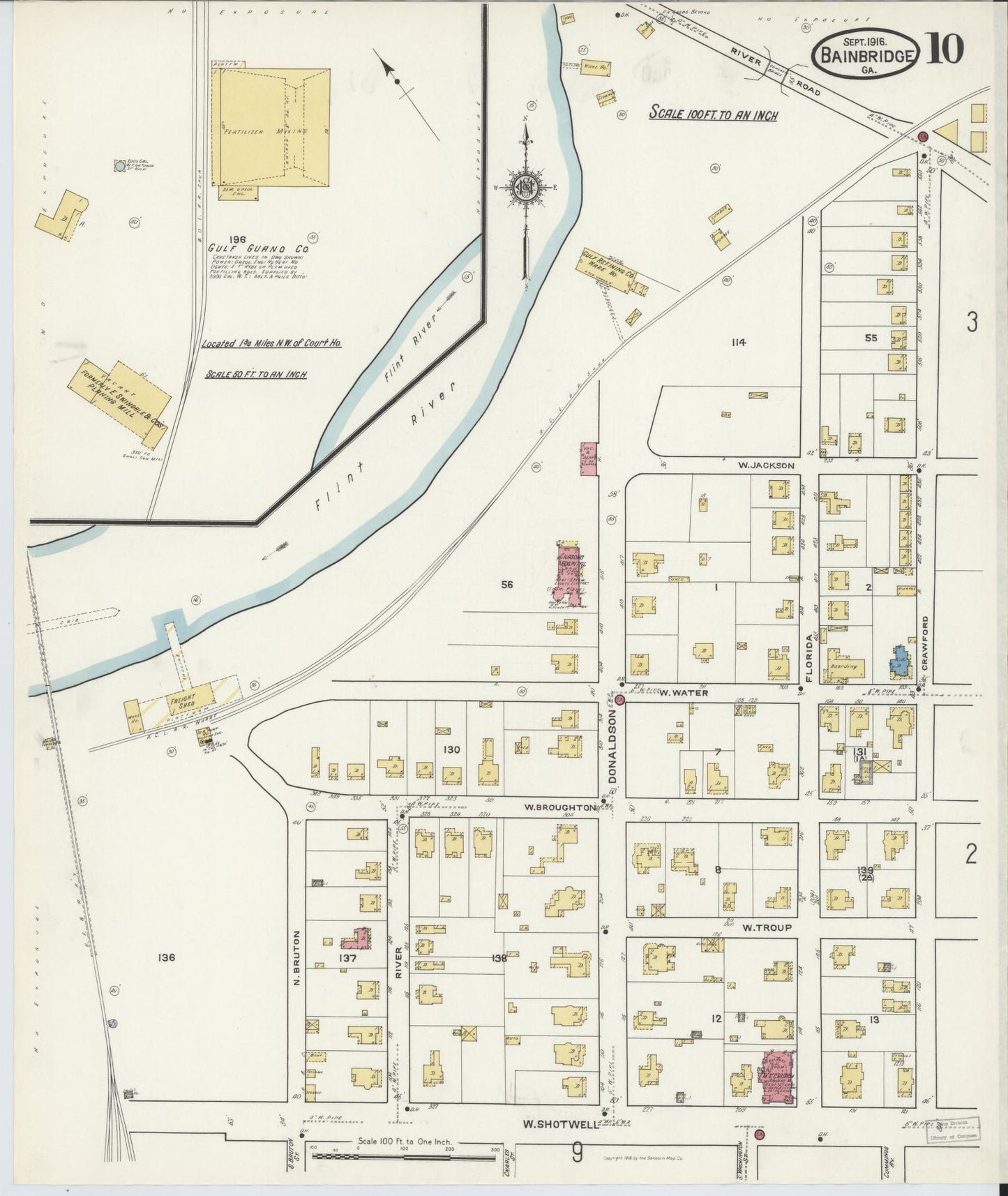 Sanborn Fire Insurance Map from Bainbridge, Decatur County, Georgia (1916), Sheet #0010 - Complete Map Set gallery image, historic Sanborn map, vintage wall art, Georgia Georgia