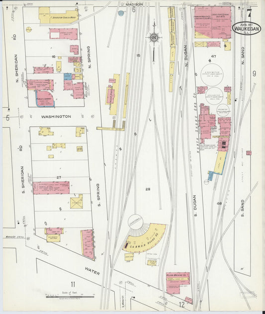 Sanborn Fire Insurance Map from Waukegan, Lake County, Illinois (1917), Sheet #0007 - Historic Sanborn Fire Insurance Map Print, vintage old map wall art, antique decor, genealogy gift, Illinois Illinois map