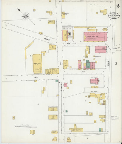 Sanborn Fire Insurance Map from Roxboro, Person County, North Carolina (1900), Sheet #0002 - Complete Map Set gallery image, historic Sanborn map, vintage wall art, North Carolina North Carolina