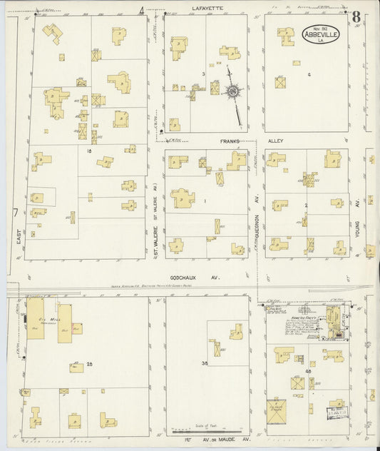 Sanborn Fire Insurance Map from Abbeville, Vermilion Parish, Louisiana (1912), Sheet #0008 - Historic Sanborn Fire Insurance Map Print, vintage old map wall art, antique decor, genealogy gift, Louisiana Louisiana map