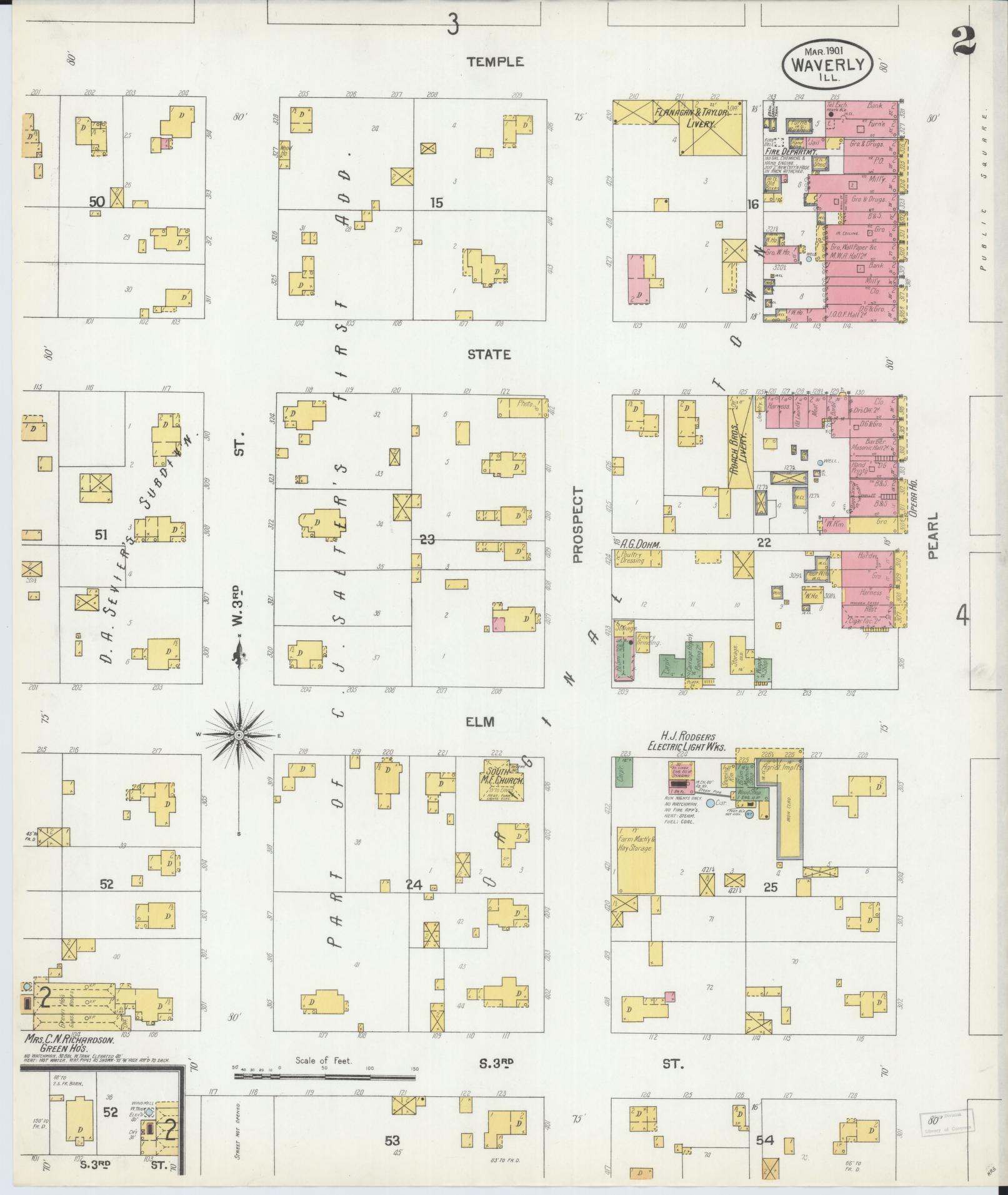 Sanborn Fire Insurance Map from Waverly, Morgan County, Illinois (1901), Sheet #0002 - Complete Map Set gallery image, historic Sanborn map, vintage wall art, Illinois Illinois