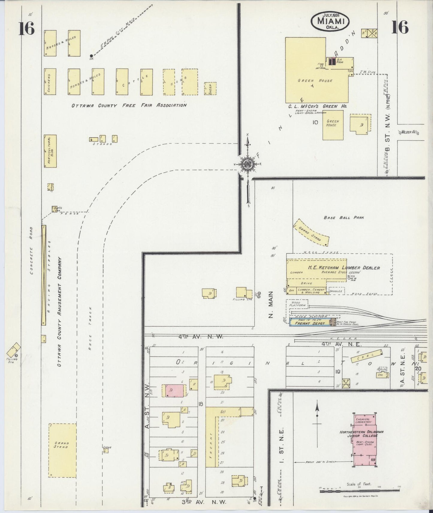 Sanborn Fire Insurance Map from Miami, Ottawa County, Oklahoma (1924), Sheet #0016 - Historic Sanborn Fire Insurance Map Print, vintage old map wall art, antique decor, genealogy gift, Oklahoma Oklahoma map
