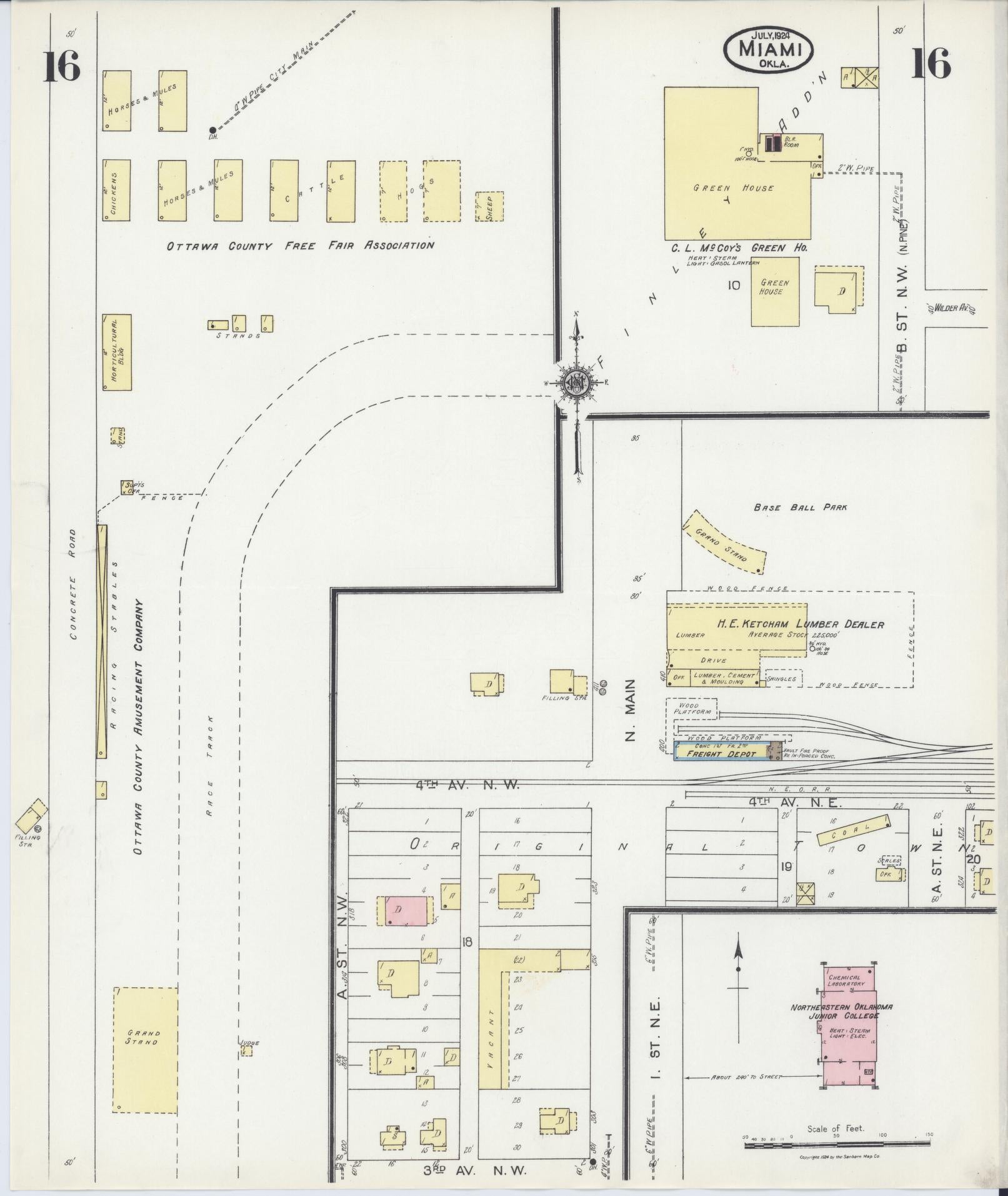 Sanborn Fire Insurance Map from Miami, Ottawa County, Oklahoma (1924), Sheet #0016 - Historic Sanborn Fire Insurance Map Print, vintage old map wall art, antique decor, genealogy gift, Oklahoma Oklahoma map