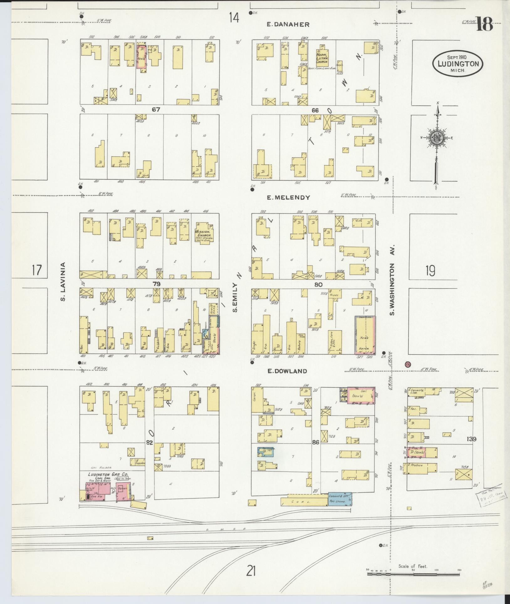 Sanborn Fire Insurance Map from Ludington, Mason County, Michigan (1910), Sheet #0018 - Complete Map Set gallery image, historic Sanborn map, vintage wall art, Michigan Michigan