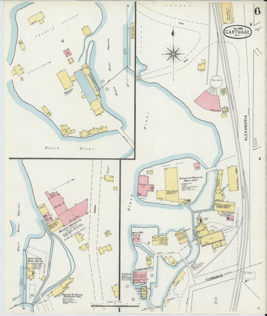 Sanborn Fire Insurance Map from Carthage, Jefferson County, New York (1895), Sheet #0006 - Historic Sanborn Fire Insurance Map Print, vintage old map wall art, antique decor, genealogy gift, New York New York map