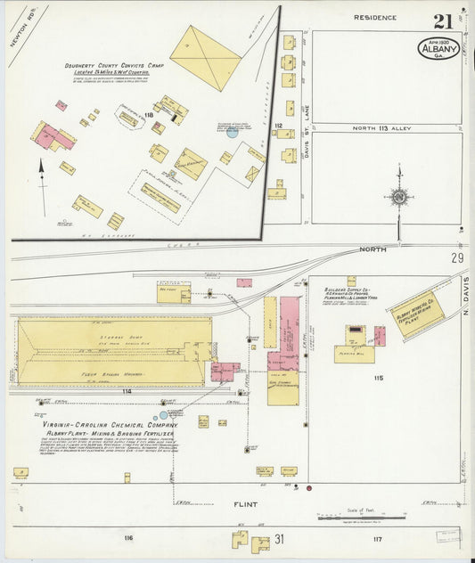 Sanborn Fire Insurance Map from Albany, Dougherty County, Georgia (1920), Sheet #0021 - Historic Sanborn Fire Insurance Map Print, vintage old map wall art, antique decor, genealogy gift, Georgia Georgia map