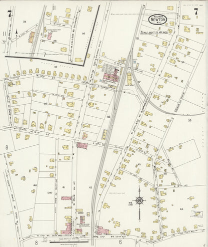Sanborn Fire Insurance Map from Newton, Catawba County, North Carolina (1924), Sheet #0007 - Historic Sanborn Fire Insurance Map Print, vintage old map wall art, antique decor, genealogy gift, North Carolina North Carolina map