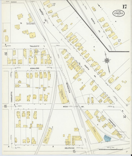 Sanborn Fire Insurance Map from Owego, Tioga County, New York (1910), Sheet #0017 - Historic Sanborn Fire Insurance Map Print, vintage old map wall art, antique decor, genealogy gift, New York New York map