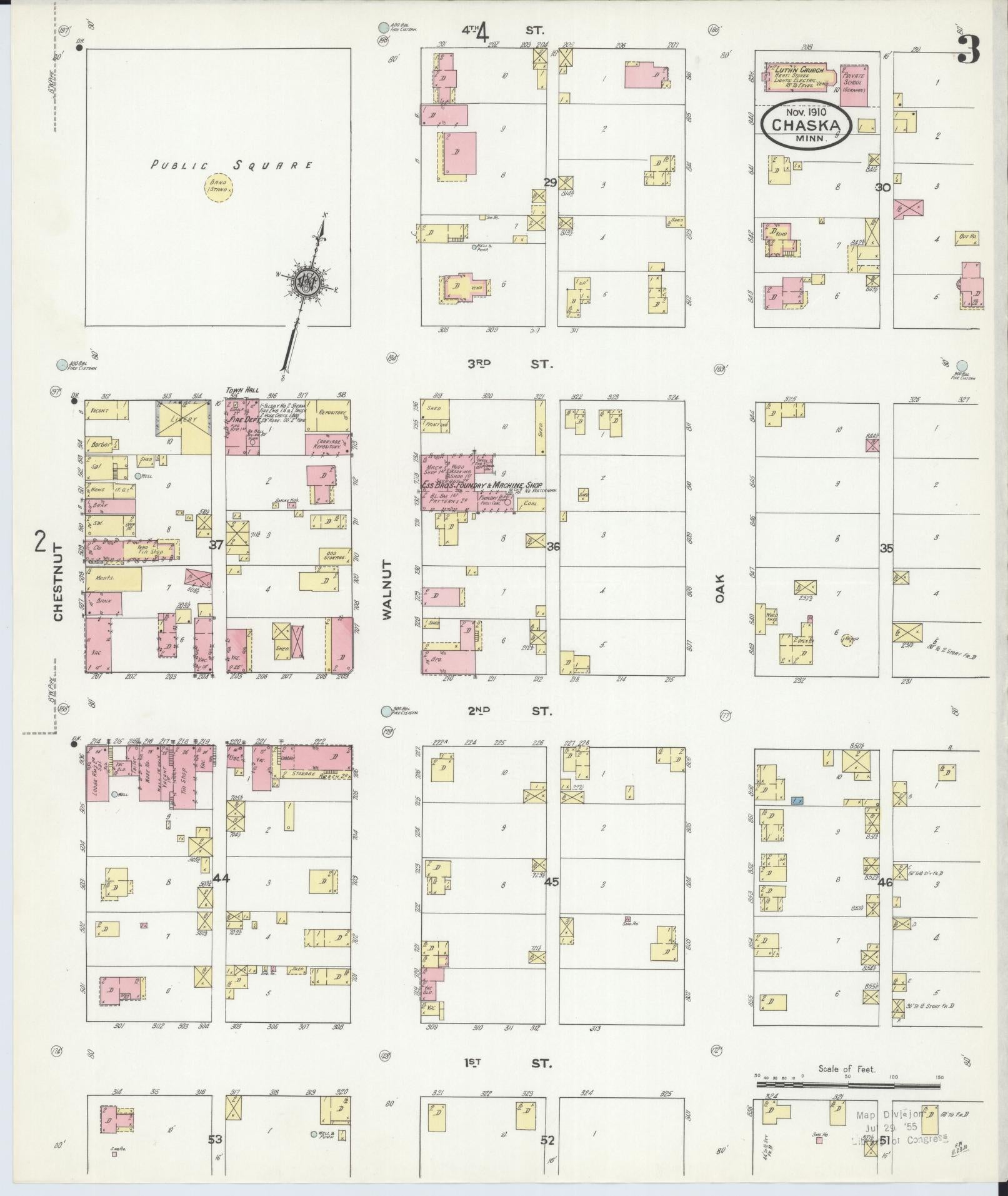 Sanborn Fire Insurance Map from Chaska, Carver County, Minnesota (1910), Sheet #0003 - Complete Map Set gallery image, historic Sanborn map, vintage wall art, Minnesota Minnesota