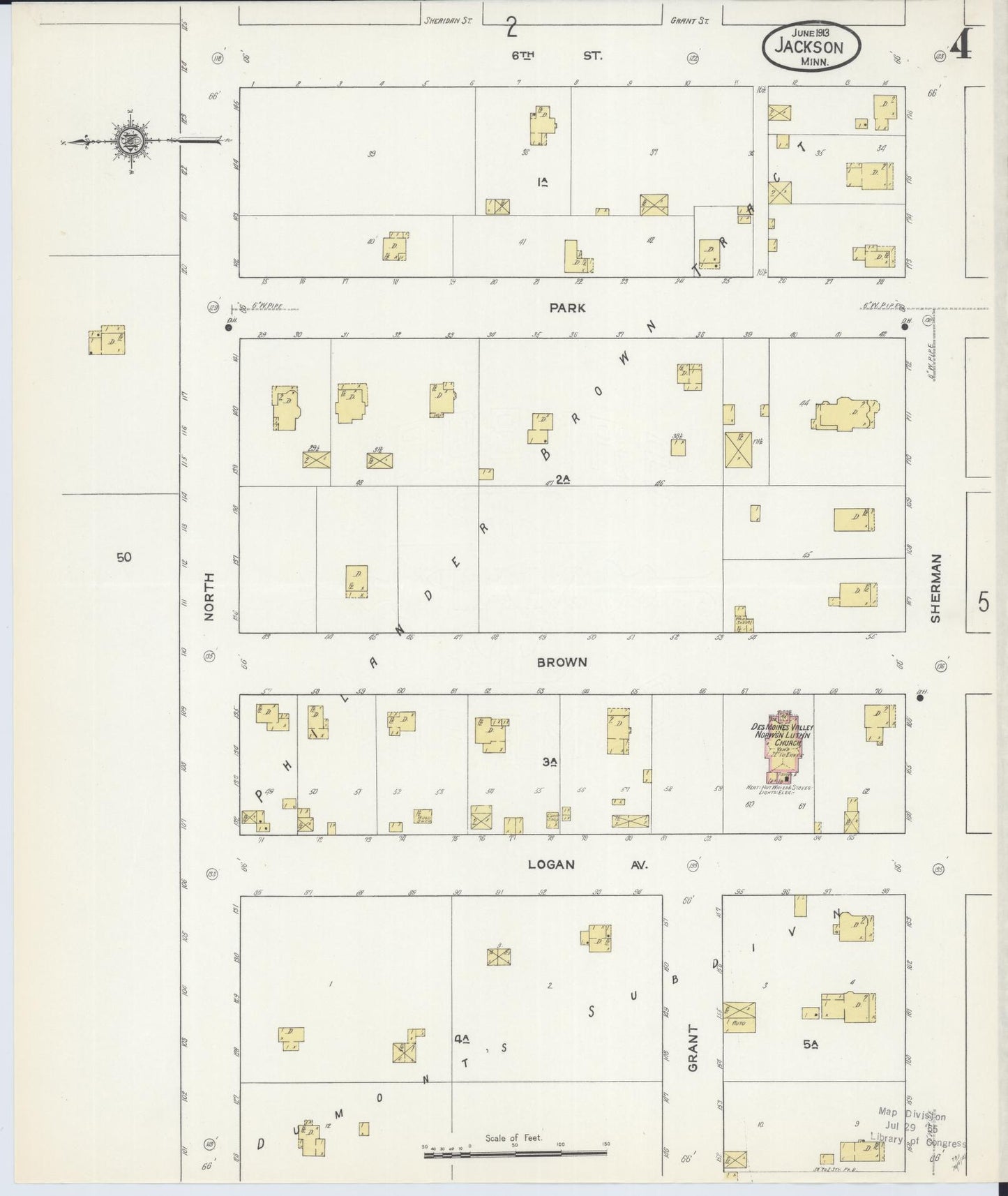 Sanborn Fire Insurance Map from Jackson, Jackson County, Minnesota (1913), Sheet #0004 - Historic Sanborn Fire Insurance Map Print, vintage old map wall art, antique decor, genealogy gift, Minnesota Minnesota map