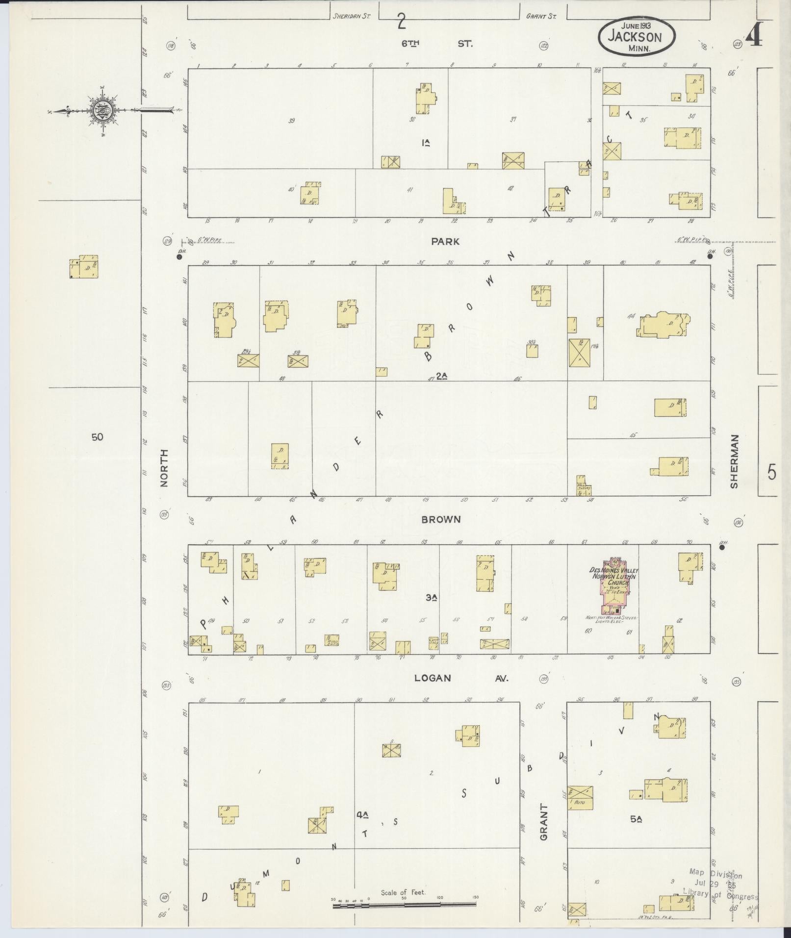 Sanborn Fire Insurance Map from Jackson, Jackson County, Minnesota (1913), Sheet #0004 - Historic Sanborn Fire Insurance Map Print, vintage old map wall art, antique decor, genealogy gift, Minnesota Minnesota map