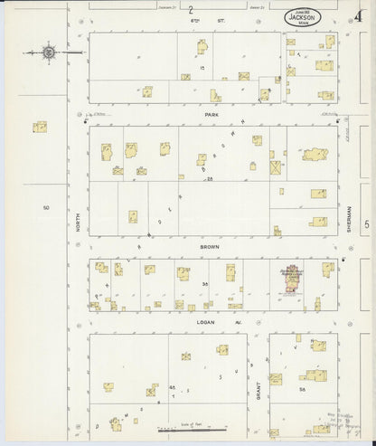 Sanborn Fire Insurance Map from Jackson, Jackson County, Minnesota (1913), Sheet #0004 - Historic Sanborn Fire Insurance Map Print, vintage old map wall art, antique decor, genealogy gift, Minnesota Minnesota map