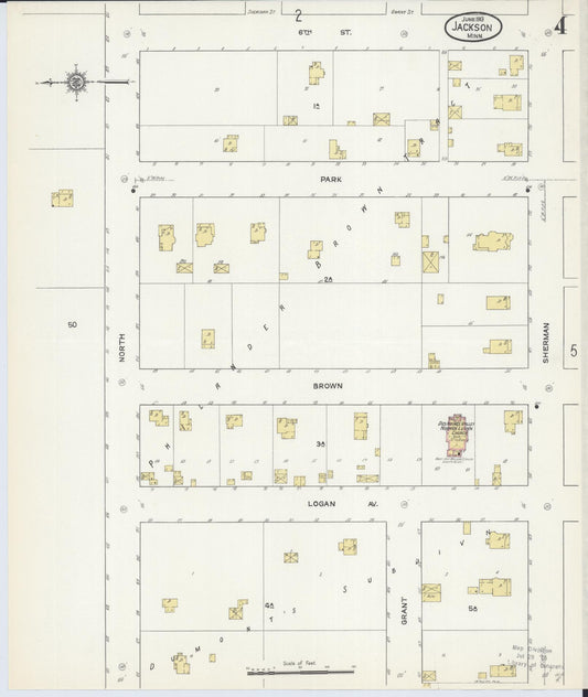 Sanborn Fire Insurance Map from Jackson, Jackson County, Minnesota (1913), Sheet #0004 - Historic Sanborn Fire Insurance Map Print, vintage old map wall art, antique decor, genealogy gift, Minnesota Minnesota map