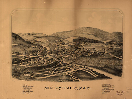 Millers Falls, Mass. (1800) – Historic Bird’s-Eye View Panorama Print