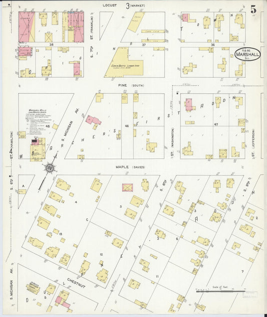 Sanborn Fire Insurance Map from Marshall, Clark County, Illinois (1912), Sheet #0005 - Historic Sanborn Fire Insurance Map Print, vintage old map wall art, antique decor, genealogy gift, Illinois Illinois map
