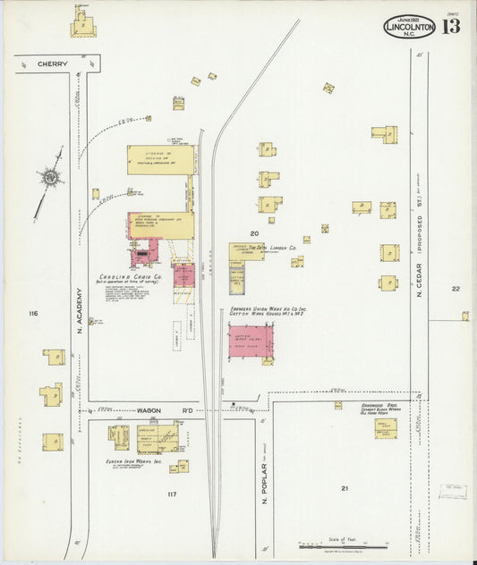 Sanborn Fire Insurance Map from Lincolnton, Lincoln County, North Carolina (1921), Sheet #0013 - Historic Sanborn Fire Insurance Map Print, vintage old map wall art, antique decor, genealogy gift, North Carolina North Carolina map