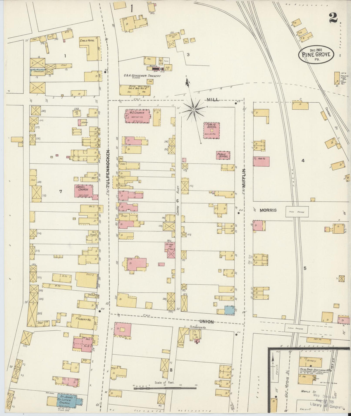 Sanborn Fire Insurance Map from Pine Grove, Schuylkill County, Pennsylvania (1902), Sheet #0002 - Historic Sanborn Fire Insurance Map Print, vintage old map wall art, antique decor, genealogy gift, Pennsylvania Pennsylvania map