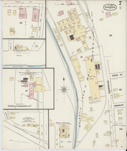 Sanborn Fire Insurance Map from Sharon, Mercer County, Pennsylvania (1888), Sheet #0007 - Historic Sanborn Fire Insurance Map Print, vintage old map wall art, antique decor, genealogy gift, Pennsylvania Pennsylvania map