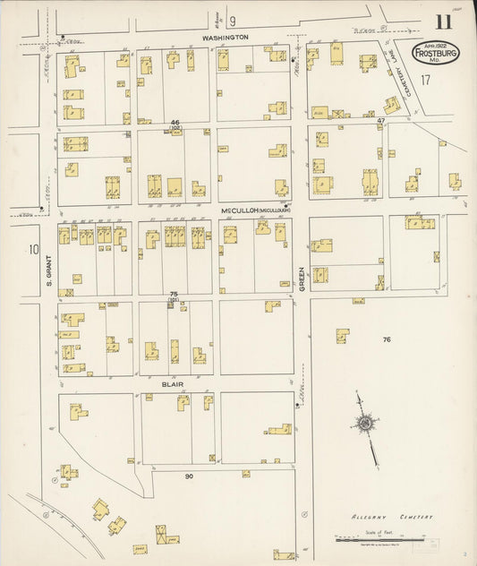 Sanborn Fire Insurance Map from Frostburg, Allegany County, Maryland (1922), Sheet #0011 - Historic Sanborn Fire Insurance Map Print, vintage old map wall art