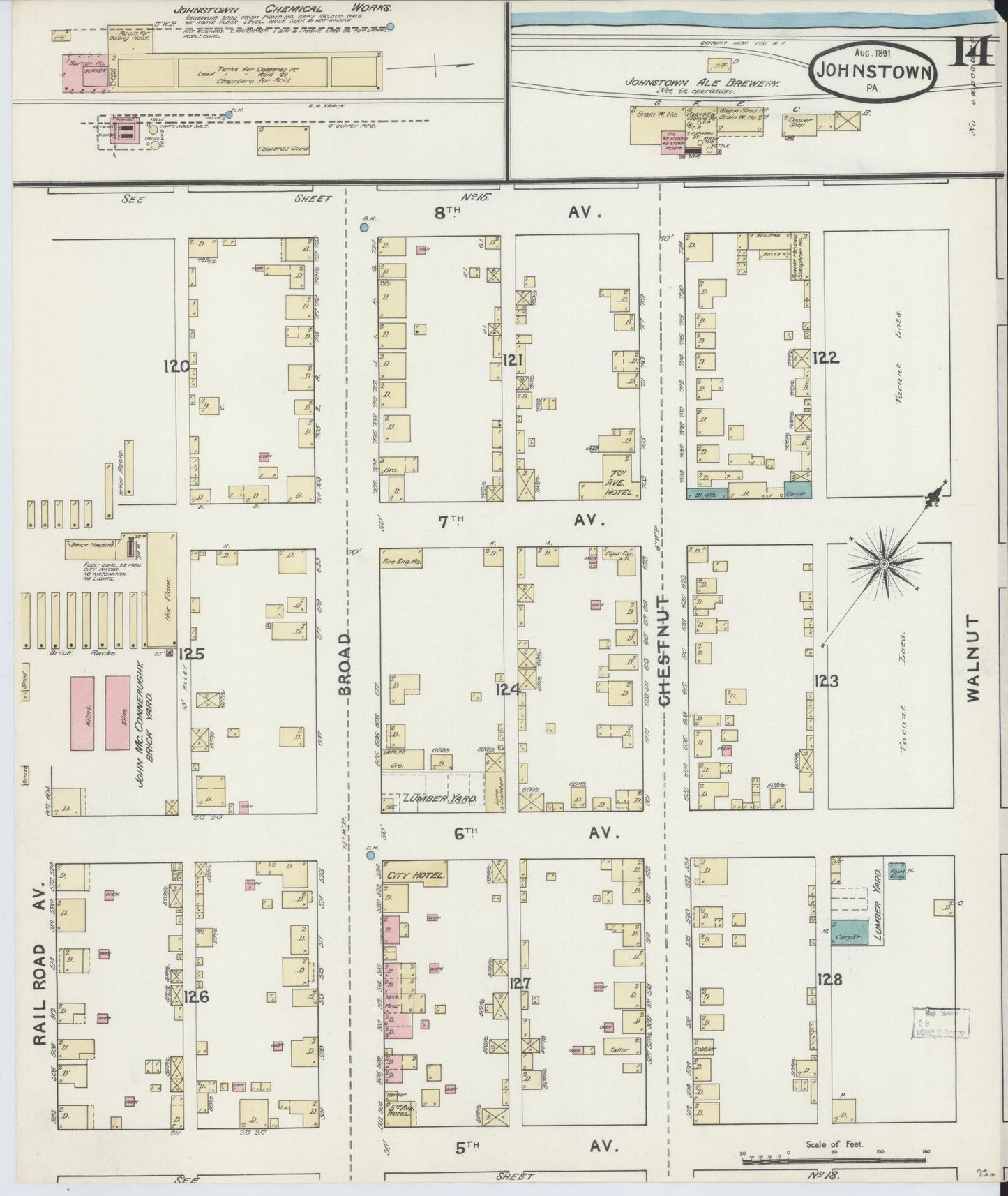 Sanborn Fire Insurance Map from Johnstown, Cambria County, Pennsylvania (1891), Sheet #0014 - Complete Map Set gallery image, historic Sanborn map, vintage wall art, Pennsylvania Pennsylvania