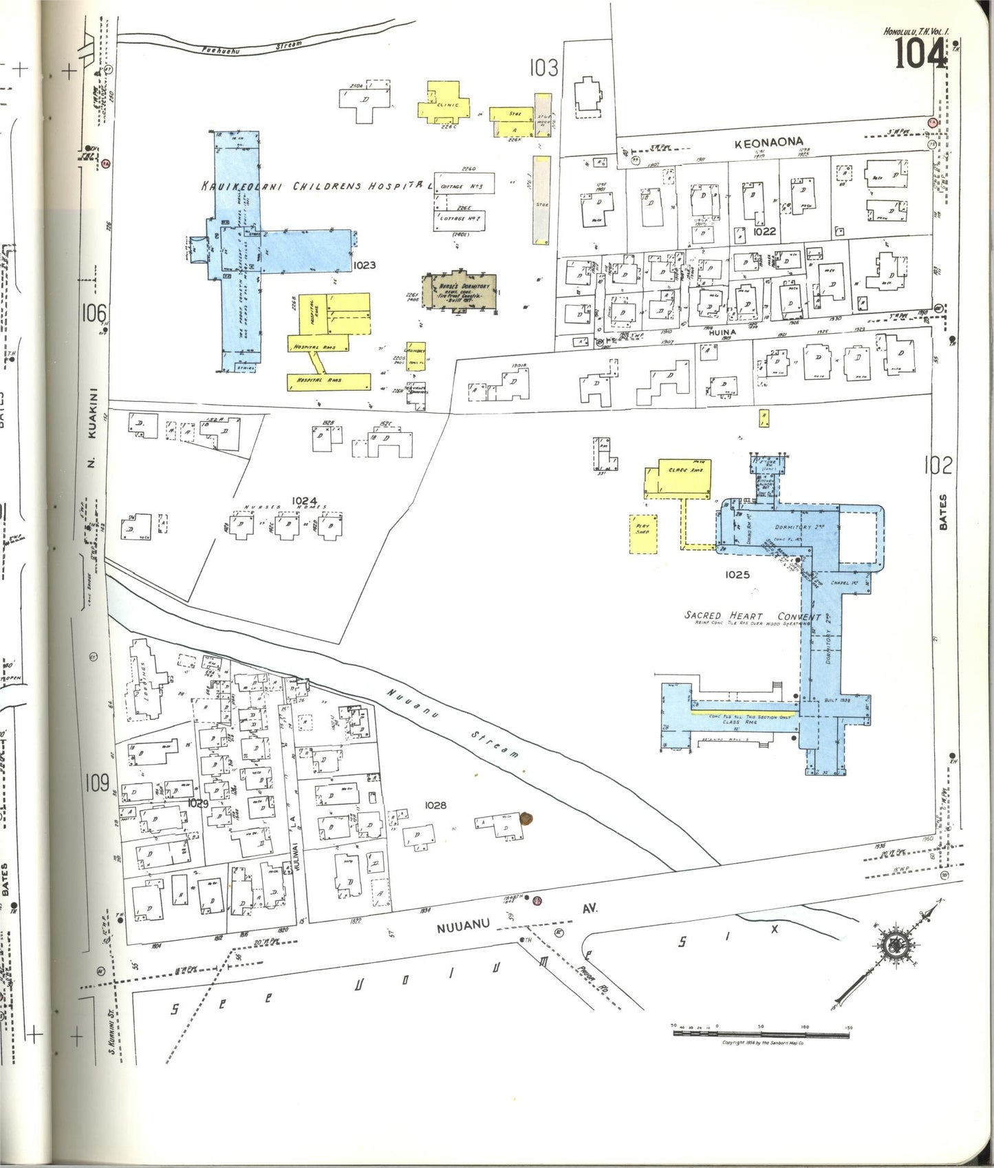 Sanborn Fire Insurance Map from Honolulu, Oahu County, Hawaii (1955), Sheet #0104 - Historic Sanborn Fire Insurance Map Print