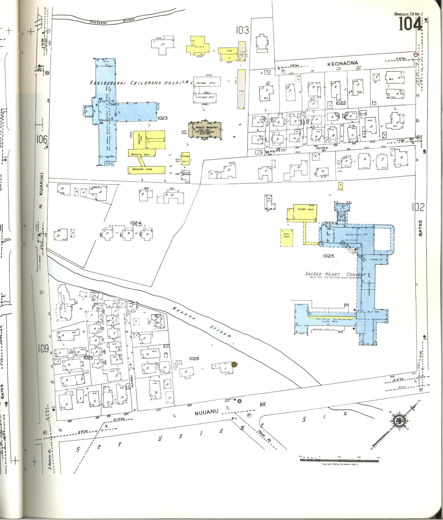 Sanborn Fire Insurance Map from Honolulu, Oahu County, Hawaii (1955), Sheet #0104 - Historic Sanborn Fire Insurance Map Print