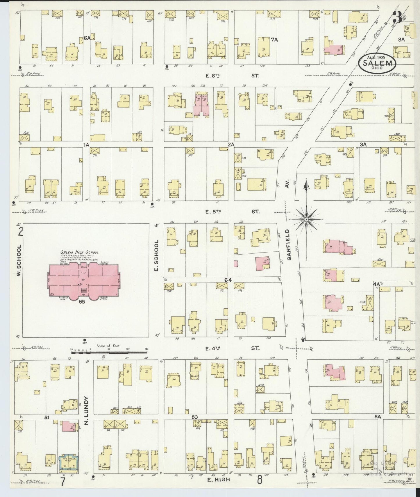 Sanborn Fire Insurance Map from Salem, Columbiana County, Ohio (1909), Sheet #0003 - Complete Map Set gallery image, historic Sanborn map, vintage wall art, Ohio Ohio