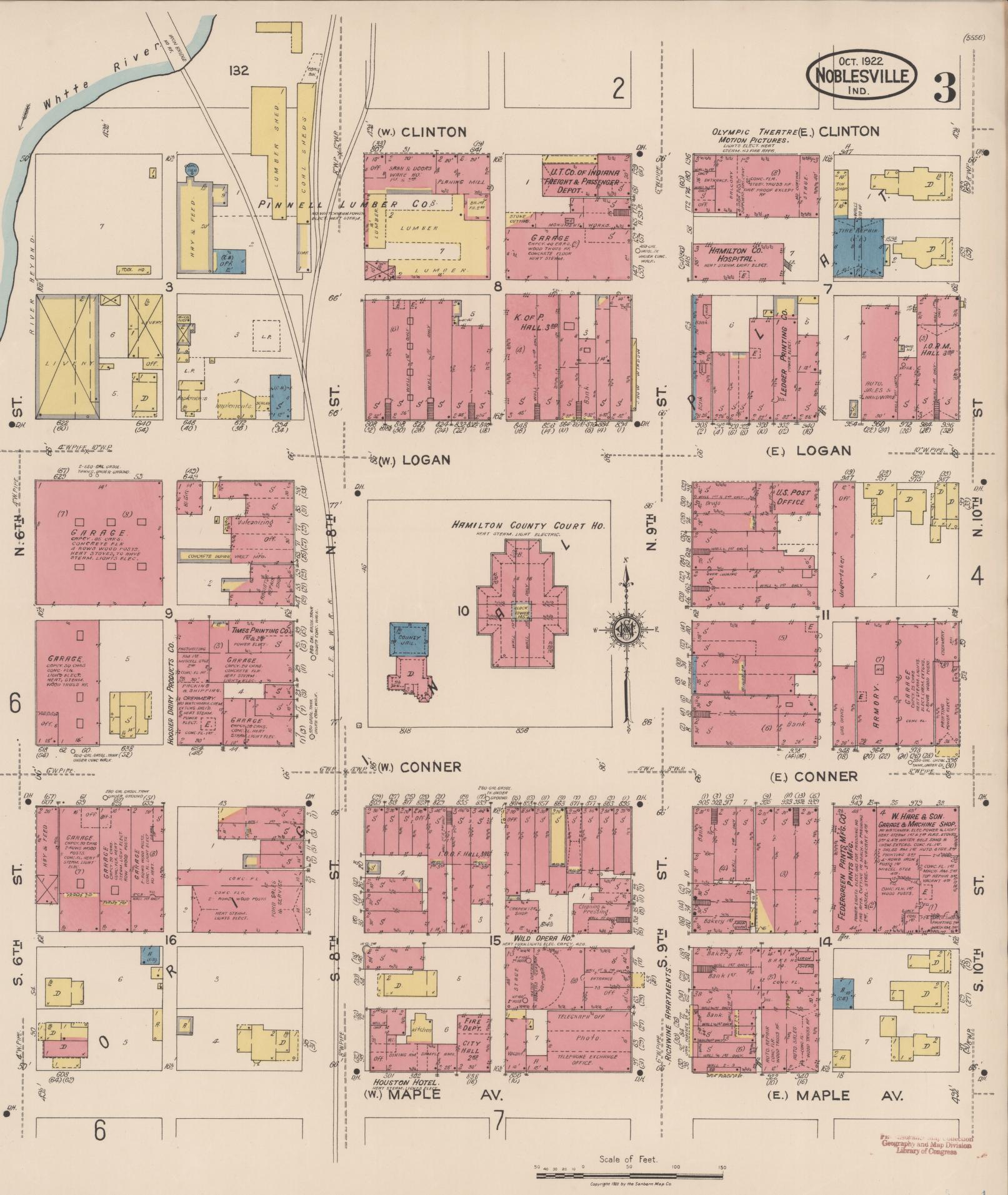 Sanborn Fire Insurance Map from Noblesville, Hamilton County, Indiana (1922), Sheet #0003 - Complete Map Set gallery image, historic Sanborn map, vintage wall art, Indiana Indiana