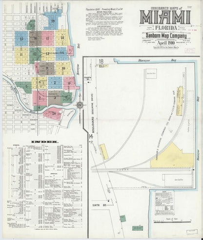 Sanborn Fire Insurance Map from Miami, Dade County, Florida (1910), Sheet #0001 - Historic Sanborn Fire Insurance Map Print, vintage old map wall art, antique decor, genealogy gift, Florida Florida map