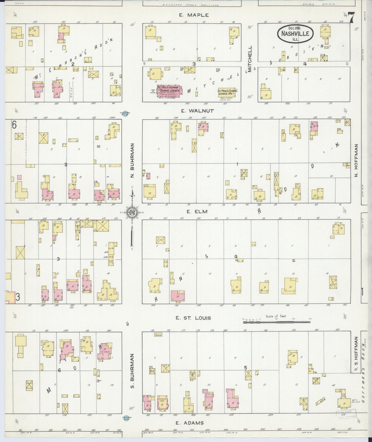Sanborn Fire Insurance Map from Nashville, Washington County, Illinois (1915), Sheet #0007 - Complete Map Set gallery image, historic Sanborn map, vintage wall art, Illinois Illinois